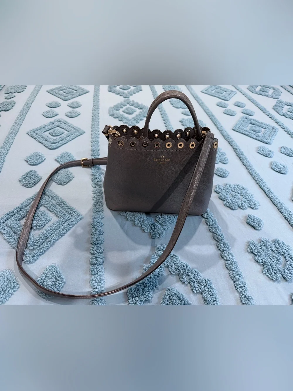 kate spade Gray Scalloped Eyelet Leather Satchel